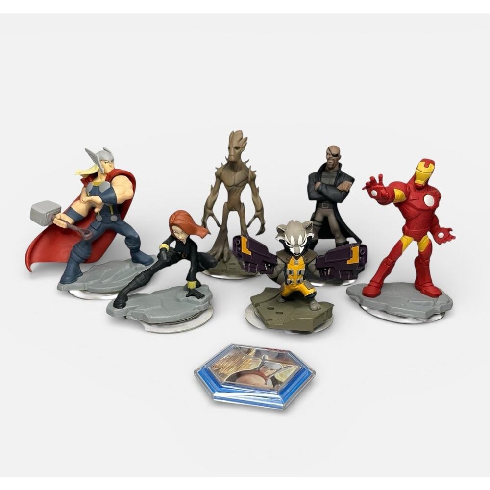 Disney Infinity 2.0 Marvel Figure Lot Thor Iron Man Groot Rocket Fury Widow Disc